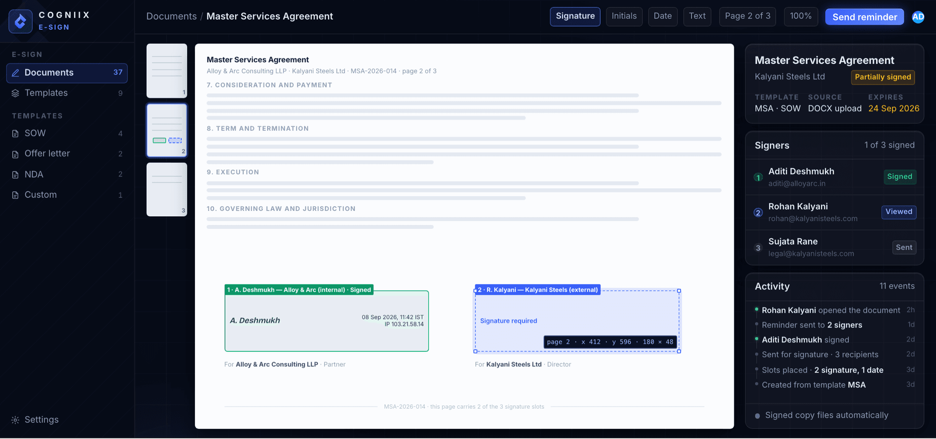 Get documents signed without leaving the platform.
