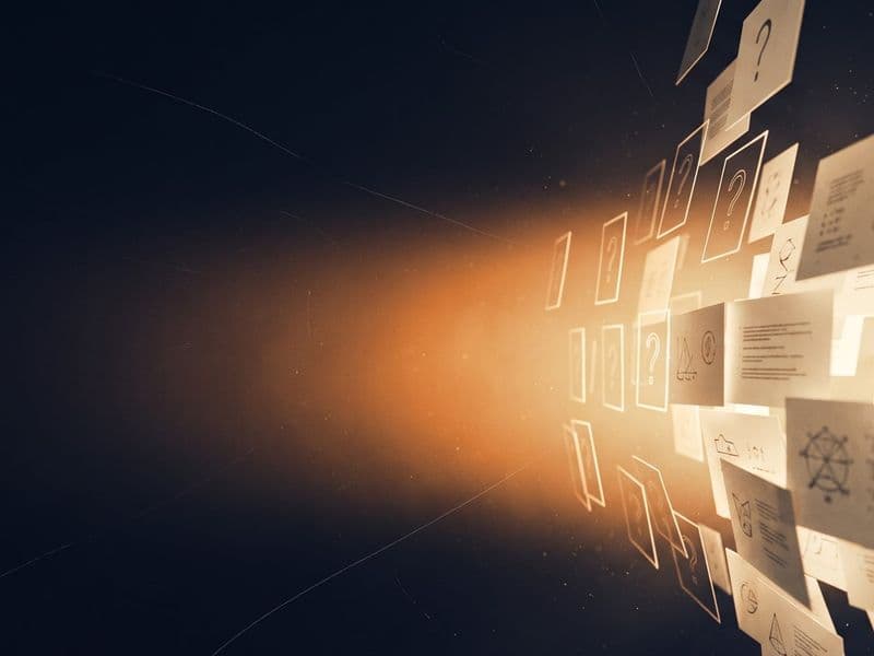 AI assessment generation — question cards forming from light